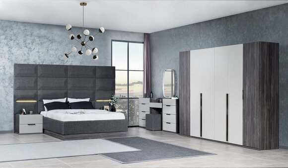 Schlafzimmer Bett Nachttisch Kleiderschrank Kommode mit Spiegel Möbel Set 5tlg Schlafzimmer Bett Nachttisch Kleiderschrank Kommode mit Spiegel Möbel Set 5tlg von JV Möbel
