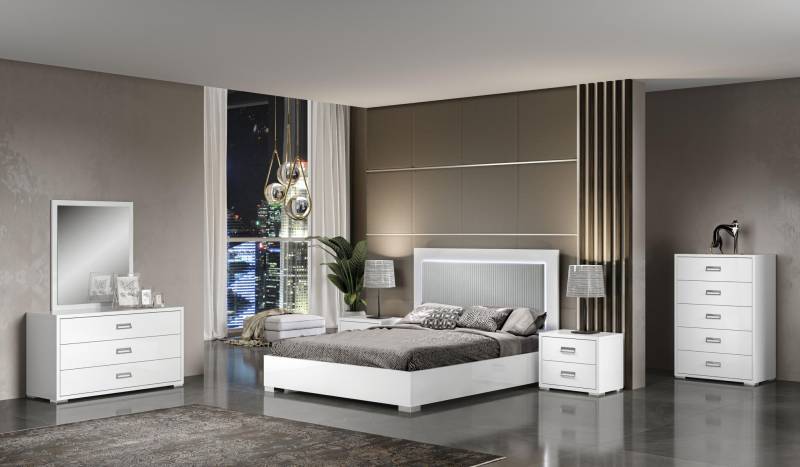 Schlafzimmer Bett Nachttisch Kommode Spiegel Garnitur Gruppe Holz Weiß Set 6tlg. von JV Möbel
