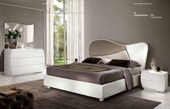 Schlafzimmer Bett Nachttisch Kommode Spiegel Garnitur Weiß Modern Luxus Set 5tlg von JV Möbel