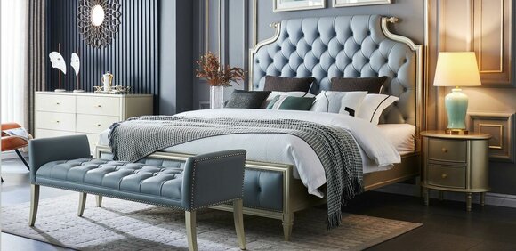 Schlafzimmer Luxus Bett Design Bett Betten 180 x 200cm Dubai Doppel Hotel Holz von JV Möbel