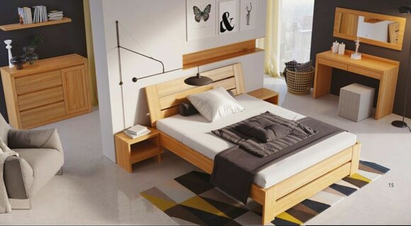 Schlafzimmer Set 5tlg. Bett 2x Nachttisch+Shminktisch Spiegel Vollholz Möbel Neu von JV Möbel