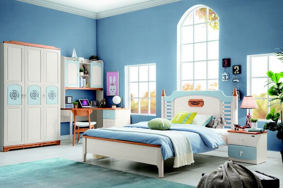 Schlafzimmer Set 5tlg. Bett 2x Nachttisch Schreibtisch Kinderbett Vollholz Möbel von JV Möbel
