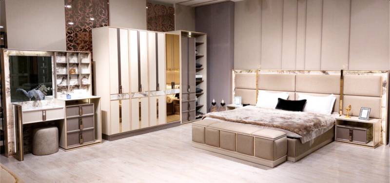 Schlafzimmer Set 6tlg Luxus Bett 2xNachttische Modern Schrank Schminktisch von JV Möbel