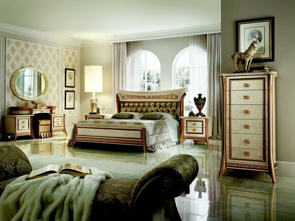 Schlafzimmer Set Barock Rokoko Bett Nachttisch Kommode Spiegel Hocker Neu 7tlg. von JV Möbel