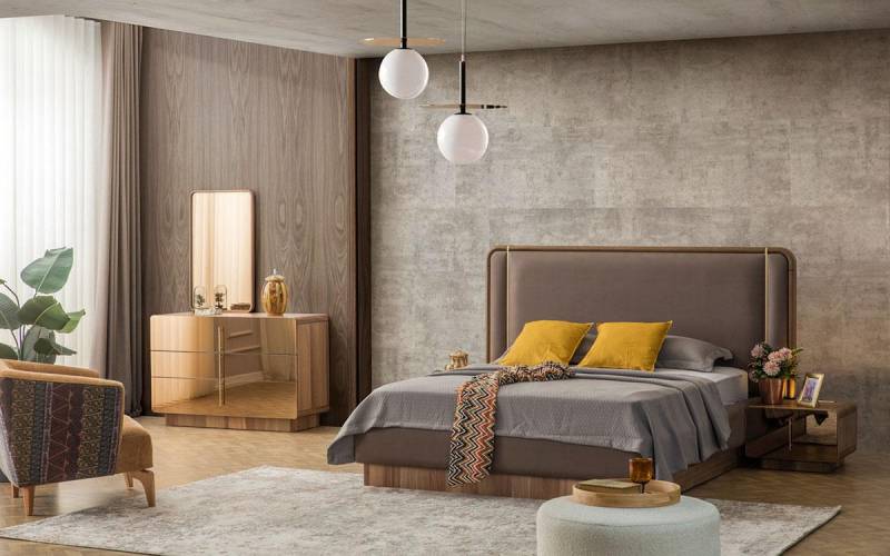 Schlafzimmer Set Bett + 2x Nachttische + Kommode + Spiegel Design Möbel 5tlg Neu von JV Möbel