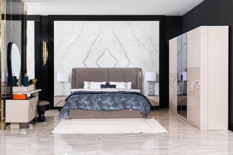 Schlafzimmer Set Bett 2x Nachttische Kleiderschrank Hochwertig Schminktisch 5tlg von JV Möbel