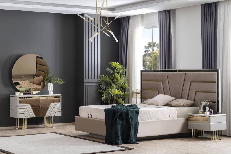 Schlafzimmer Set Bett 2x Nachttische Kommode Spiegel Luxus Set 5tlg von JV Möbel