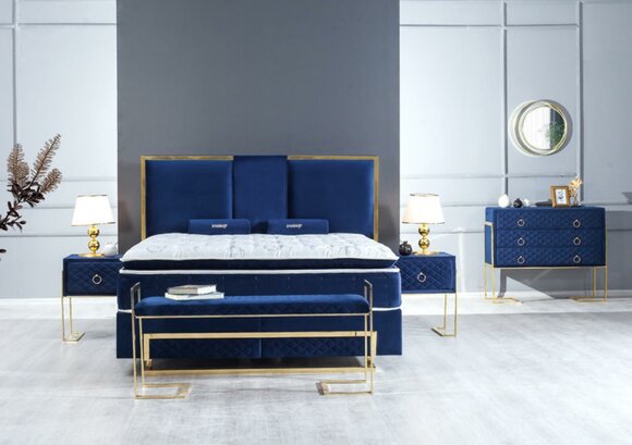 Schlafzimmer Set Bett Blau Hocker Kommode Design Luxus 2x Nachttische Schlafzimmer Set Bett Blau Hocker Kommode Design Luxus 2x Nachttische von JV Möbel