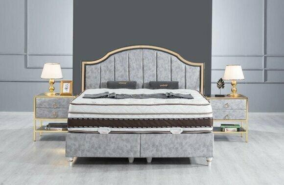 Schlafzimmer Set Bett Grau Metall Stoff Design Luxus 2x Nachttische 3tlg. Neu von JV Moebel