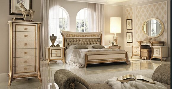Schlafzimmer Set Bett Nachttisch Kommode Spiegel Hocker Neu 7tlg. Barock Rokoko von JV Möbel