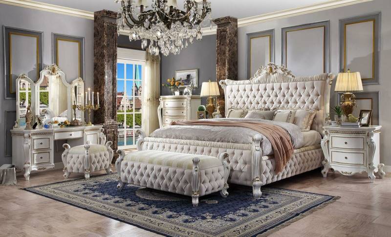 Schlafzimmer Set Bett Nachttisch Schminktisch Spiegel Hocker Chesterfield von JV Möbel