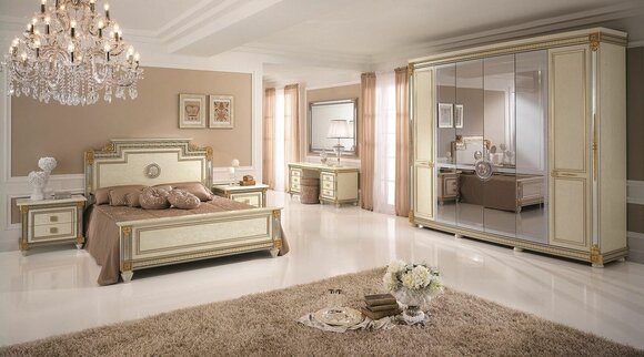 Schlafzimmer Set Design Modern Luxus Möbel Bett 2x Nachttisch 7 tlg. Italien Neu von JV Möbel