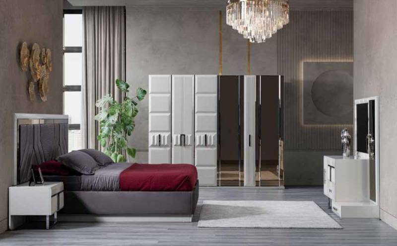 Schlafzimmer Set Italienischer Stil Bett Kleiderschrank Nachttisch 5tlg. von JV Möbel