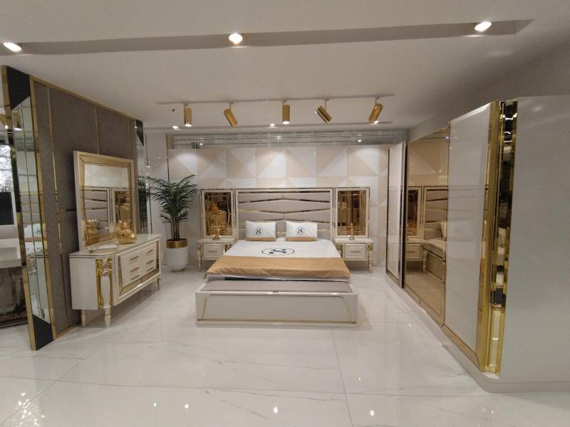 Schlafzimmer Set Komplett Bett + 2x Nachttische Kommode mit Spiegel Modern von JV Möbel