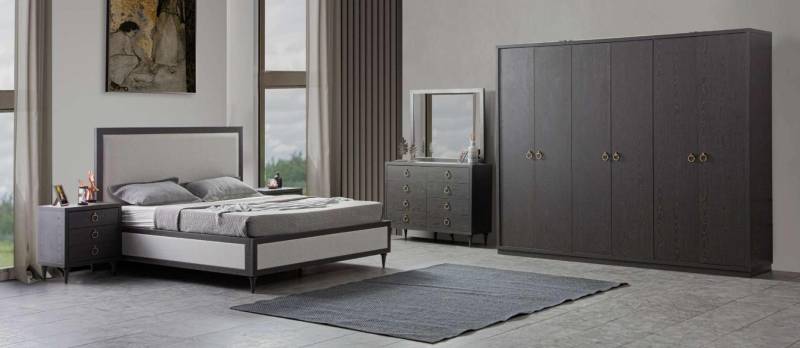 Schlafzimmer Set Modern Luxus Bett 2x Nachttische Kommode mit Spiegel von JV Möbel