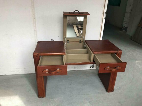 Schminktisch Frisiertisch Kosmetiktisch Kommode Hocker Vintage Leder Koffer neu von JV Möbel