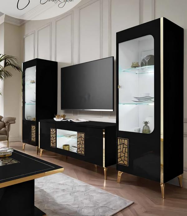 Schrankwand Wohnzimmer Modern Wohnwand Set rtv vitrine sideboard 3tlg. Neu von JV Möbel