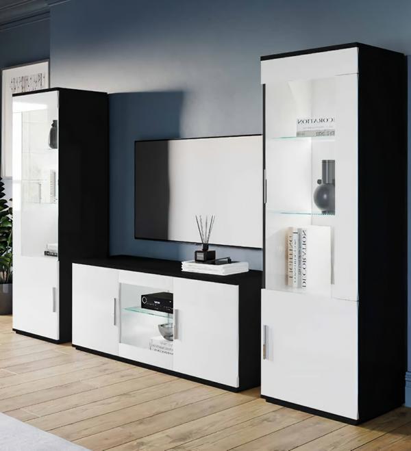 Schrankwand Wohnzimmer Wohnwand Set rtv vitrine couchtisch sideboard 4tlg. von JV Möbel