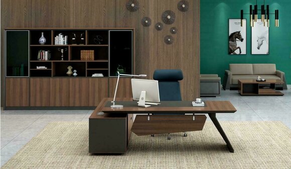 Schreibtisch Büroeinrichtung 2tlg. Set Tische Regal Chef Tisch + Aktenschrank von JV Möbel