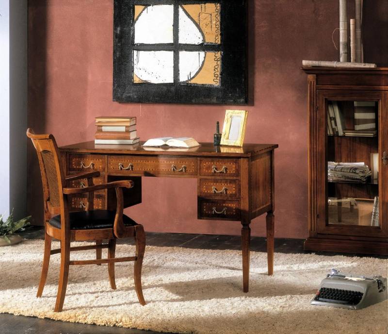 Schreibtisch Stuhl Holz Armlehnen Schreibtisch Büro Möbel Italienisches 2tlg Neu von JV Möbel