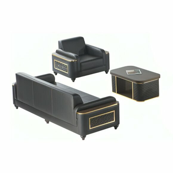 Schwarz 3-Sitzer Sofa Sessel Braun Couchtisch Modern Design Arbeitszimmer von JV Moebel
