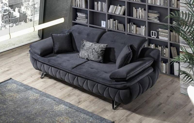 Schwarz 3-Sitzer Wohnzimmer Stoffsofa Modern Deisgn mit Kissen Textil von JV Möbel