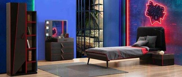 Schwarz-Rote Kinderzimmer Garnitur Moderne Möbel Bett Bücherschrank Tisch von JV Moebel