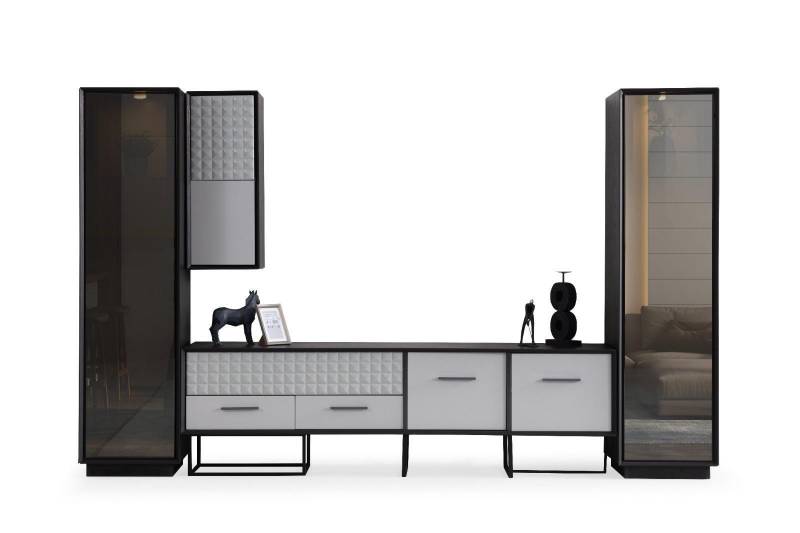Schwarz-Weiße Wohnwand Designer Wohnzimmer TV-Ständer Wandschrank Neu von JV Möbel