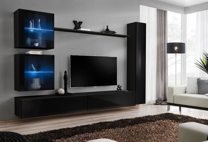 Schwarz Wohnwand Komplett Set Einrichtung Designer Möbel TV-Ständer Modern Schwarz Wohnwand Komplett Set Einrichtung Designer Möbel TV-Ständer Modern von JV Möbel