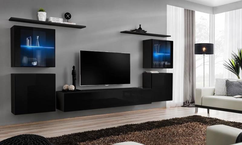 Schwarz Wohnwand Wohnzimmermöbel Luxus Wand Schrank Komplett Designer Neu von JV Möbel