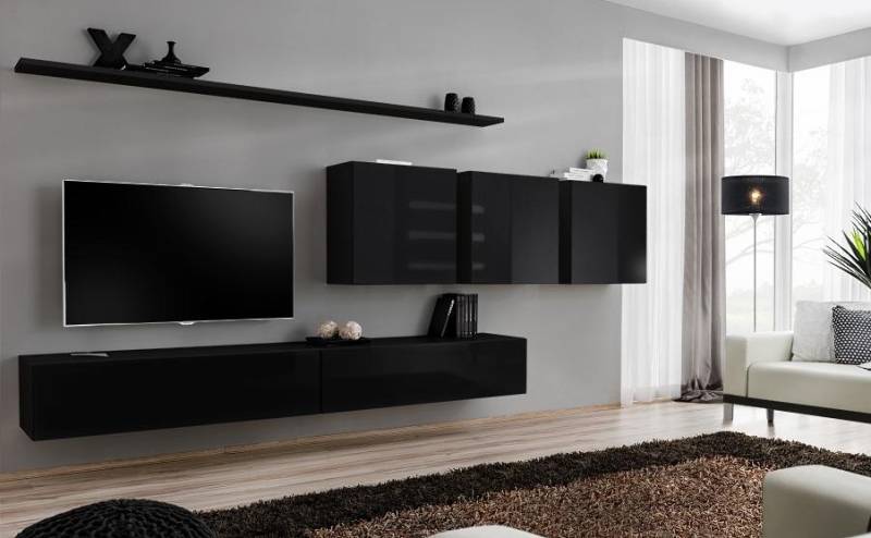 Schwarz Wohnwand Wohnzimmermöbel Modern Designer Sideboard Wandschrank Designer von JV Möbel