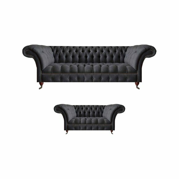 Schwarze Chesterfield Couchen Designer Wohnzimmer Polstermöbel 2tlg Set Schwarze Chesterfield Couchen Designer Wohnzimmer Polstermöbel 2tlg Set von JV Moebel