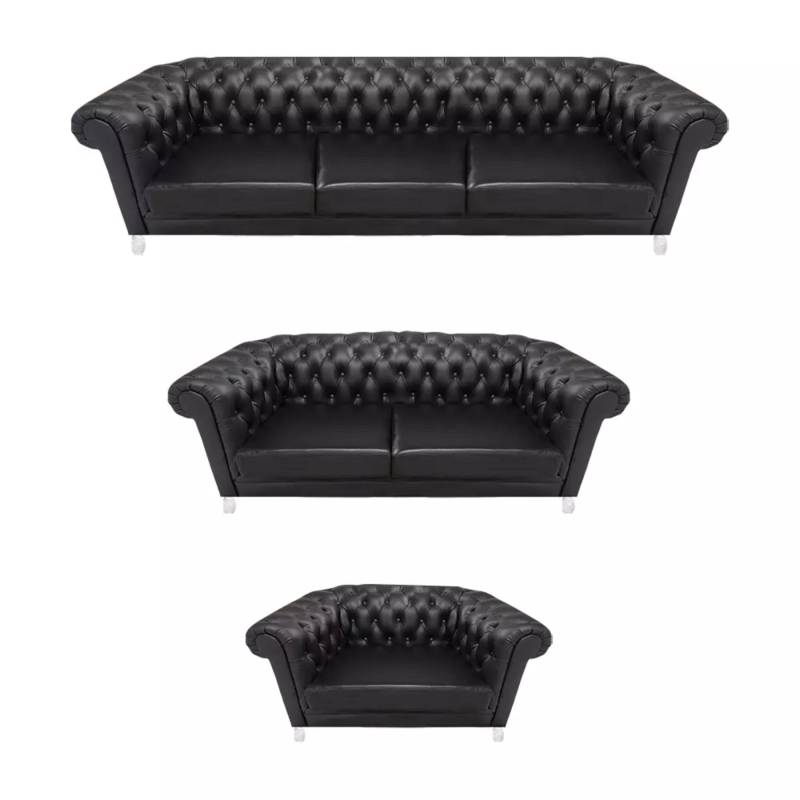 Schwarze Chesterfield Ledergarnitur Designer Sofas Wohnzimmer Sessel von JV Moebel