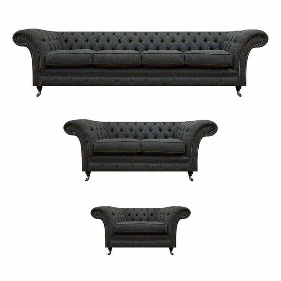 Schwarze Chesterfield Sofagarnitur Designer Viersitzer Polster 2-Sitzer von JV Moebel