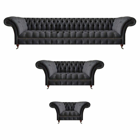 Schwarze Chesterfield Textilgarnitur Polstersitzmöbel Couchgarnituren von JV Moebel