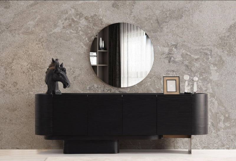 Schwarze Esszimmer Möbel Stilvolle Anrichte Mit Spiegel Holz Kommode von JV Moebel