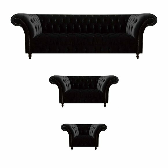 Schwarze Textilsofas Designer Wohnzimmer Luxus Sitzgarnitur Möbel 3tlg von JV Moebel