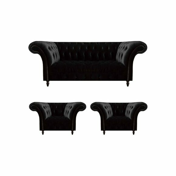 Schwarze Wohnzimmer Chesterfield Garnitur Designer Dreisitzer Sessel Schwarze Wohnzimmer Chesterfield Garnitur Designer Dreisitzer Sessel von JV Moebel