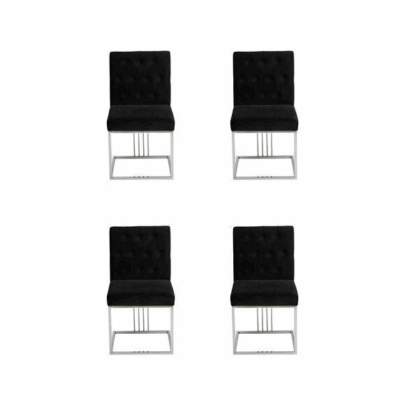 Schwarzer 4x Stühle Lehnstuhl Designer Esszimmer Möbel Essstühle Edelstahlstuhl Schwarzer 4x Stühle Lehnstuhl Designer Esszimmer Möbel Essstühle Edelstahlstuhl von JV Moebel