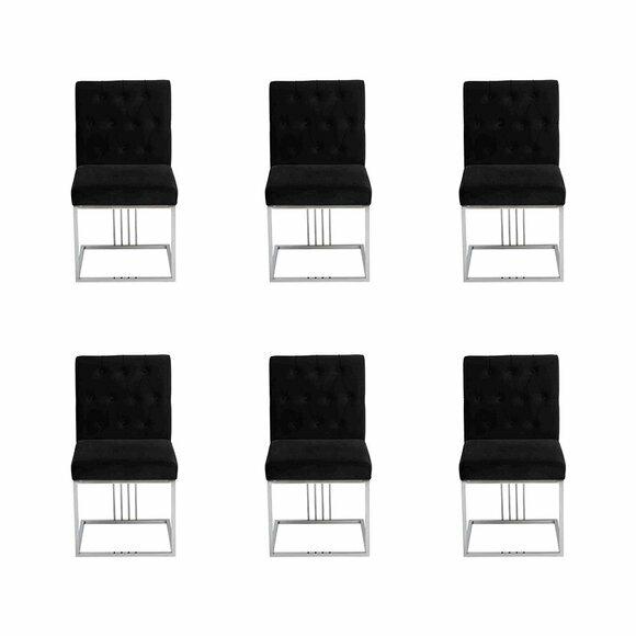 Schwarzer Esszimmer 6x Stühle Lehnstuhl Designer Möbel Essstühle Edelstahlstuhl von JV Moebel