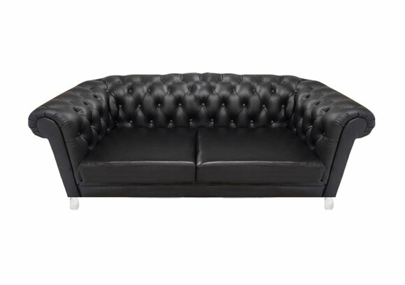 Schwarzes Chesterfield Ledersofa Designer Wohhnzimmer Polster Couch von JV Moebel