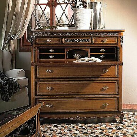 Sekretär Kommode Massivholz Schlafzimmer Italienische Möbel Wohnzimmer Braun von JV Möbel