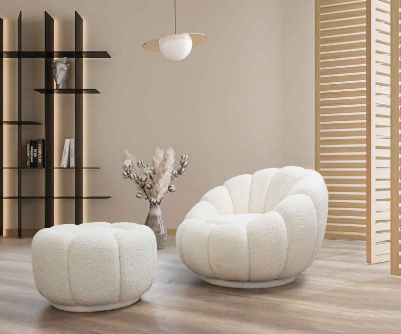 Sessel + Hocker JV Möbel für Wohnzimmer Runder Stuhl mit Hocker von JV Möbel