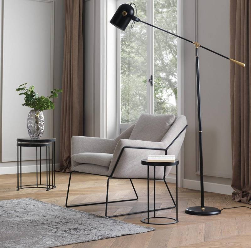 Sessel Einsitzer Stoff Ohrensessel Sitzer Polyester Grau Wohnzimmer von JV Möbel