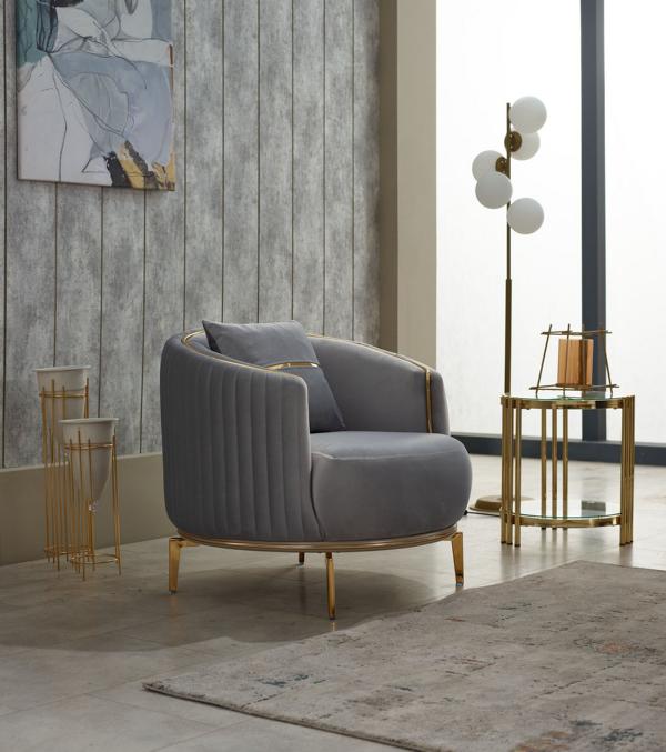 Sessel Einsitzer Wohnzimmer Polstersessel Stoff Grau Sitzer Design Möbel von JV Möbel