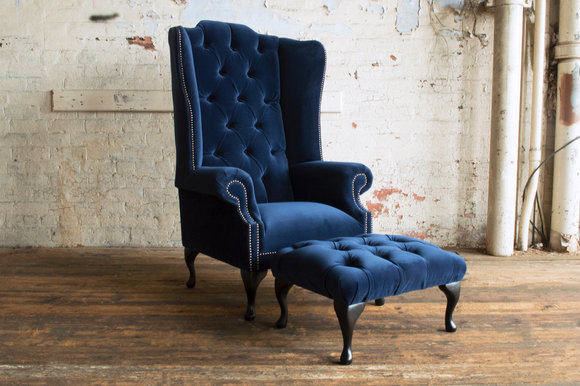 Sessel Fernseh Polster Couch Chesterfield Textil Neu Ohrensessel + Hocker Sessel Fernseh Polster Couch Chesterfield Textil Neu Ohrensessel + Hocker von JV Möbel