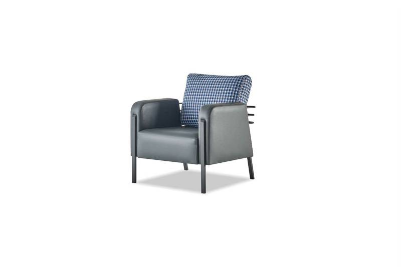 Sessel Grau Blau Polster Kissen Leder Textil Modern Edelstahl 1-Sitzer von JV Möbel