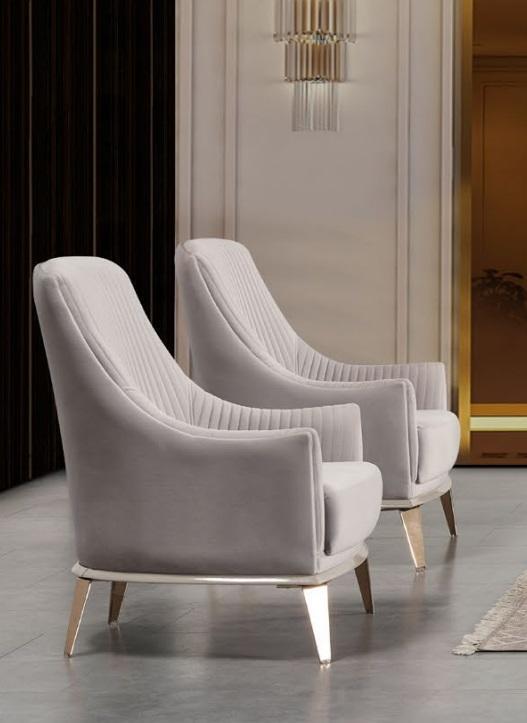Sessel Gruppe Ohrensessel Modern Stoff Sitzer Polyester 2tlg Set Grau von JV Möbel