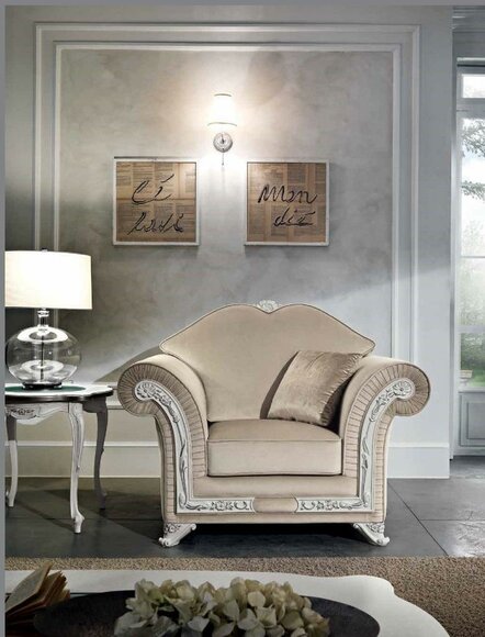 Sessel Luxus Klassischer Einsitzer Holz Beige Lehnstuhl Wohnzimmer Möbel Italien von JV Möbel