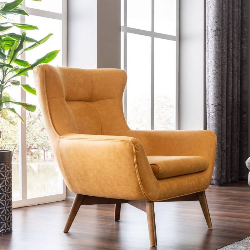 Sessel Ohrensessel Cocktailsessel Sitzer Modern Design Kunstleder Gelb von JV Möbel